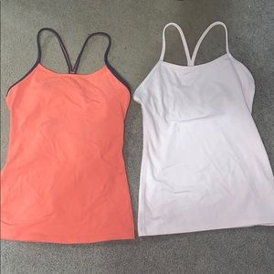 Two Lululemon Power Y Tank 
Everlux, Coral & Pink